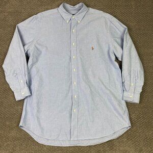 Polo Ralph Lauren Oxford Shirt Men's XLT Blue Cotton Flesh Colored Pony OCBD